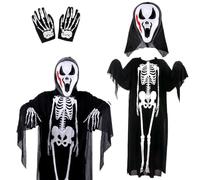 Halloween Horror Costumes, Children's Skeleton Costumes, with Halloween Scream mask, Bone Sloves and Jumpsuits, Thriller Skeleton Sets Sets, suitable for Carnivals Masquerade Ball