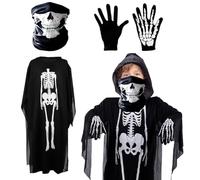 Halloween Horror Costumes, Children's Skeleton Costumes, with Halloween Skull Masks, Sloves and Jumpsuits, Skeleton Sets, suitable for Carnivals Masquerade Ball