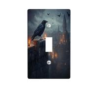 Halloween Horror Crow Decorative Light Switch Cover Plate 1 Gang Single Toggle, Vintage Magic Book Scary Raven Electrical Faceplate for Room, Creepy Switchcover Switchplate