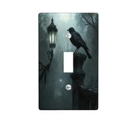 Halloween Horror Crow Decorative Light Switch Cover Wall Plate 1 Gang Single Toggle, Vintage Magic Book Candle Raven Electrical Switchplate, Creepy Electrical Faceplate for Bedroom Room