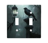 Halloween Horror Crow Decorative Light Switch Cover Wall Plate 2 Gang Double Toggle, Vintage Magic Book Candle Raven Electrical Switchplate Creepy Electrical Faceplate for Bedroom Room