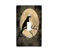 Halloween Horror Crow Silhouette Decorative Light Switch Cover Plate 1 Gang Single Toggle, Gothic Scary Forest Electrical Switchplate, Creepy Scenic Electrical Faceplate for Bedroom Room