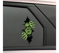 Halloween Horror Figures Peeking Sticker for Cars, 3D Classic Horror Movie Characters Waterproof Scary Vinyl Stickers for Bumper Peeking Car Window Decals (Green Monster)