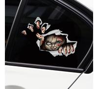 Halloween Horror Figures Peeking Sticker for Cars, 3D Classic Horror Movie Characters Waterproof Scary Peeping Vinyl Stickers Double-Side Self-Adhesive Decals (Chucky)