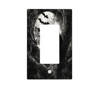 Halloween Horror Gothic Bat Decorative Light Switch Cover Plate 1 Gang Single Rocker, Scary Forest Landscape Electrical Switchplate, Goth Creepy Electrical Faceplate for Bedroom Room