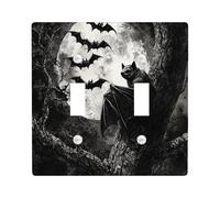 Halloween Horror Gothic Bat Decorative Light Switch Cover Plate 2 Gang Double Toggle, Scary Forest Landscape Electrical Switchplate, Goth Creepy Electrical Faceplate for Bedroom Room
