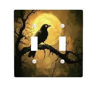 Halloween Horror Gothic Crow Decorative Light Switch Cover Wall Plate 2 Gang Double Toggle, Scary Forest Landscape Electrical Switchplate Goth Creepy Electrical Faceplate for Bedroom Room