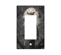 Halloween Horror Gothic Owl Decorative Light Switch Cover Plate 1 Gang Single Rocker, Scary Forest Landscape Electrical Switchplate, Goth Creepy Electrical Faceplate for Bedroom Room