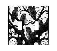 Halloween Horror Gothic Owl Decorative Light Switch Cover Plate 2 Gang Double Toggle, Goth Scary Forest Tree Electrical Switchplate, Creepy Electrical Faceplate for Bedroom Room