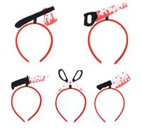Halloween Horror Hair Bands 5Pcs Bleeding Axe Scissor Knife Headbands Cosplay Hair Accessories Novelty Party Props Carnival Masquerade Horror Hat