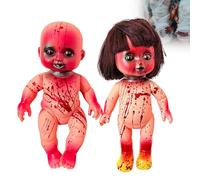 Halloween Horror Hanging Doll Decoration, Spooky Zombie Baby with Blood Splatter Effect, 9.6 Inch, White Bandages, Creepy Haunted Dolls, Indoor Haunted House Props (A+B)