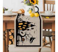 Halloween Horror Haunted Castle Witch Pumpkin Table Runner 72 Inches Long, Ghost Dead Trees Washable Table Runners Heat-Insulation Kitchen Dining Table Decorations for Home Party Decor 13x72in