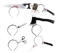 Halloween Horror Headbands Halloween Bloody Scissors Head Prank Rubber Plastic Knife Syringe Accessories Headbands For Men Women Teenagers Horror Thriller Carnival Masquerade Accessories (6 Pcs)