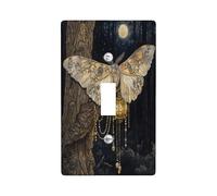 Halloween Horror Moth Decorative Light Switch Cover Plate 1 Gang Single Toggle, Fantasy Magic Forest Electrical Switchplate, Tree Scenic Electrical Faceplate for Bedroom Room