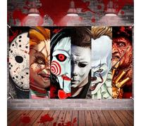 Halloween Horror Party Decorations, Horror Classic Movie Character Photo Backdrop 5.9x3.6Ft Horror Birthday Banner Background Supplies for Kids Adults Decorations Photo Booth Props Wall Hanging Decor
