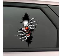 Halloween Horror Peeking Sticker, 3D Crack Double-Sided Classic Horror Movie Characters Waterproof Scary Vinyl Stickers for Bumper Car Accessories Decorations (Red Nosed Clown)