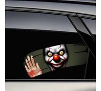 Halloween Horror Peeking Stickers, Double-Sided UV-Printed 3D Horror Movie Character Cleaning Window Peeking Car Decal for Bumper Window Car Decoration (Red Nosed Clown)