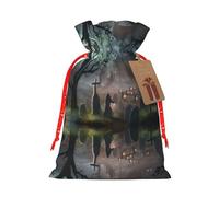 Halloween Horror Print Holiday Burlap Gift Bag With Drawstring, Small Party Favor Pouches For Christmas Gifting-S Size