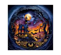 Halloween Horror Pumpkin Puzzle 1000 Pieces for Adults, Holiday Haunted House Bat Jigsaw Puzzle, Spooky Moon Autumn Papercut Puzzles