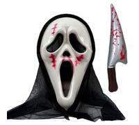 Halloween Horror Scream Mask, Bring Halloween toy inflatable dagger, Ghost Face Mask for Children and Adults, Unisex, Suitable for Haunted Houses, Latex Mask