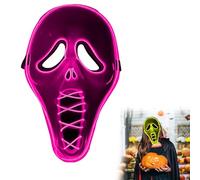 Halloween Horror Scream Mask, Ghost Face Mask for Adults, Latex Ghostface Masks with LED Lights, Scary Skull Horror Full Head Masque Decorations Cosplay Costume Creepy, Battery Required (Pink)
