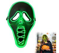 Halloween Horror Scream Mask, Ghost Face Mask for Adults, Latex Ghostface Masks with LED Lights, Scary Skull Horror Full Head Masque Decorations Cosplay Costume Creepy, Battery Required (Green)