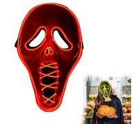 Halloween Horror Scream Mask, Ghost Face Mask for Adults, Latex Ghostface Masks with LED Lights, Scary Skull Horror Full Head Masque Decorations Cosplay Costume Creepy, Battery Required (Red)