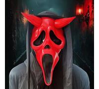 Halloween Horror Scream Mask, Ghost Face Mask for Children and Adults, Unisex, Suitable for Haunted Houses, Latex Mask, Halloween Full Head Masquerade Costume Cosplay Party Decoration Props Red