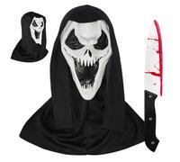 Halloween Horror Scream Mask, Ghost Face Mask Latex Horror Creepy Face Mask Halloween Costume Carnival Cosplay Party Props Covering for Kids & Adults-C