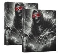 Halloween Horror Skull 3 Ring Binders 1.5 Inch Holds 200 Sheets, Cute Floral Round 3 Ring Binders, 12.4 x 10.6 x 2.36 inch, 1 Pack