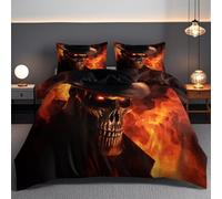 Halloween Horror Skull Bedding Set,Small Double 3Pcs Soft Duvet Cover with Zipper, Lightweight Microfiber Comforter Quilt Evil Spirit Comforter Cover for,Adults,Breathable Easy Care