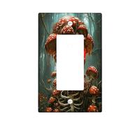 Halloween Horror Skull Mushroom Decorative Light Switch Cover Plate 1 Gang Single Rocker, Forest Scary Skeleton Electrical Faceplate for Room, Creepy Scenic Switchcover Switchplate