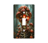 Halloween Horror Skull Mushroom Decorative Light Switch Cover Plate 1 Gang Single Toggle, Forest Scary Skeleton Electrical Faceplate for Room, Creepy Scenic Switchcover Switchplate