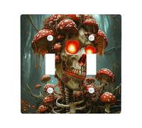 Halloween Horror Skull Mushroom Decorative Light Switch Cover Plate 2 Gang Double Toggle, Forest Scary Skeleton Electrical Faceplate for Room, Creepy Scenic Switchcover Switchplate