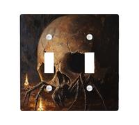 Halloween Horror Spider Decorative Light Switch Cover Plate 2 Gang Double Toggle, Gothic Scary Insect Skull Electrical Faceplate for Room, Creepy Goth Switchcover Switchplate
