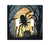 Halloween Horror Spider Decorative Light Switch Cover Plate 2 Gang Double Toggle, Scary Insect Silhouette Electrical Switchplate, Creepy Haunted House Electrical Faceplate for Bedroom Room
