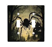 Halloween Horror Spider Decorative Light Switch Cover Wall Plate 2 Gang Double Toggle, Scary Insect Silhouette Electrical Switchplate Creepy Haunted House Electrical Faceplate for Bedroom Room
