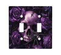 Halloween Horror Spider Skeleton Decorative Light Switch Cover Plate 2 Gang Double Toggle, Scary Rose Skull Electrical Switchplate, Goth Creepy Electrical Faceplate for Bedroom Room