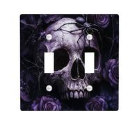 Halloween Horror Spider Skeleton Decorative Light Switch Cover Wall Plate 2 Gang Double Toggle, Scary Rose Skull Electrical Switchplate Goth Creepy Electrical Faceplate for Bedroom Room