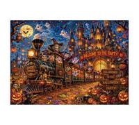 Halloween Horror Train Puzzle 1000 Pieces for Adults, Ghost Castle Skeleton Holiday Jigsaw Puzzle, Spooky Witch Pumpkin Owl Puzzles