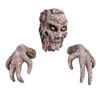 Halloween Horror Tree Face Witch's Hand Set Statues,3D Resin Easter Halloween Tree Face Sculpture Ornaments, Tree Bark Ghosts Face Decorationfor Halloween Easter Garden Creative Props