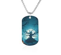 Halloween Horror Tree Pumpkins Moonlight Couples Memorial Necklaces for Women Men Square Titanium Steel Chains Pendant Jewelry Gift