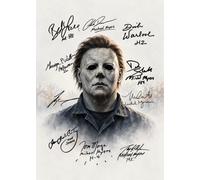 Halloween Horror Watercolour A4 Art Print - Michael Myers Art Tribute - 10 Printed Actor Signatures - Unframed Wall Art.