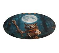 Halloween Horror Wolf Round Area Rug Non Slip Backing Doormat Water Absorbent Plush Throw Low-Pile Non-Slip Floor Mat Carpet for Living Room Bedroom Entryway Nursery Room 90 * 90cm