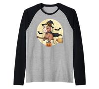 Halloween Horse Witch Pony Flying On Broom Raglan Baseball Tee