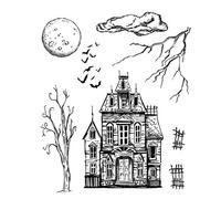 Halloween House Buildings Tree Braches Bats Moon Stamp for Card Making DIY Scrapbooking Paper Crafting Clear Rubber Stamp Handmade Crafts Scrapbooking Supplies Scrapbook Photo Album Decor