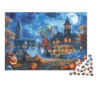 Halloween House Scene 1000 Pieces Puzzles Colorful Spooky Manor Pumpkins Wall Decoration Educational Game Gifts Puzzles for Adults Jigsaw Puzzles for Adults 38x26cm/1000pcs
