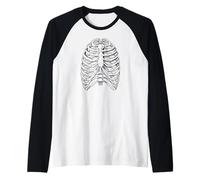 Halloween Human Anatomy Skeleton Ribcage Raglan Baseball Tee