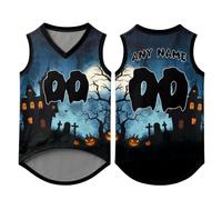 Halloween Hundekostüm Shirt Personalisiert, Hundetrikot mit Name Nummer | Halloween Hundekostüm Shirt Personalisiert, 14 dunkle Muster, Name Nummer, V-Ausschnitt, Trikot Look für Haustiere
