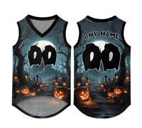 Halloween Hundekostüm Shirt Personalisiert, Hundetrikot mit Name Nummer | Halloween Hundekostüm Shirt Personalisiert, 14 dunkle Muster, Name Nummer, V-Ausschnitt, Trikot Look für Haustiere